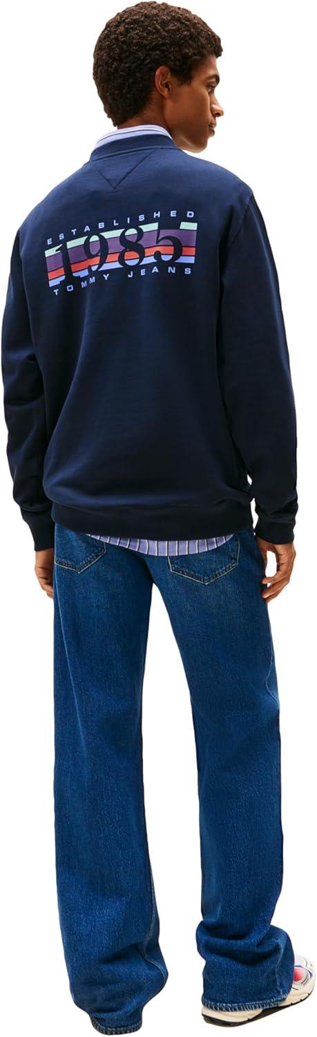 imageTommy Jeans mens Medium Weight Crewneck Sweatshirt With Signature Printed Back GraphicDark Night Navy