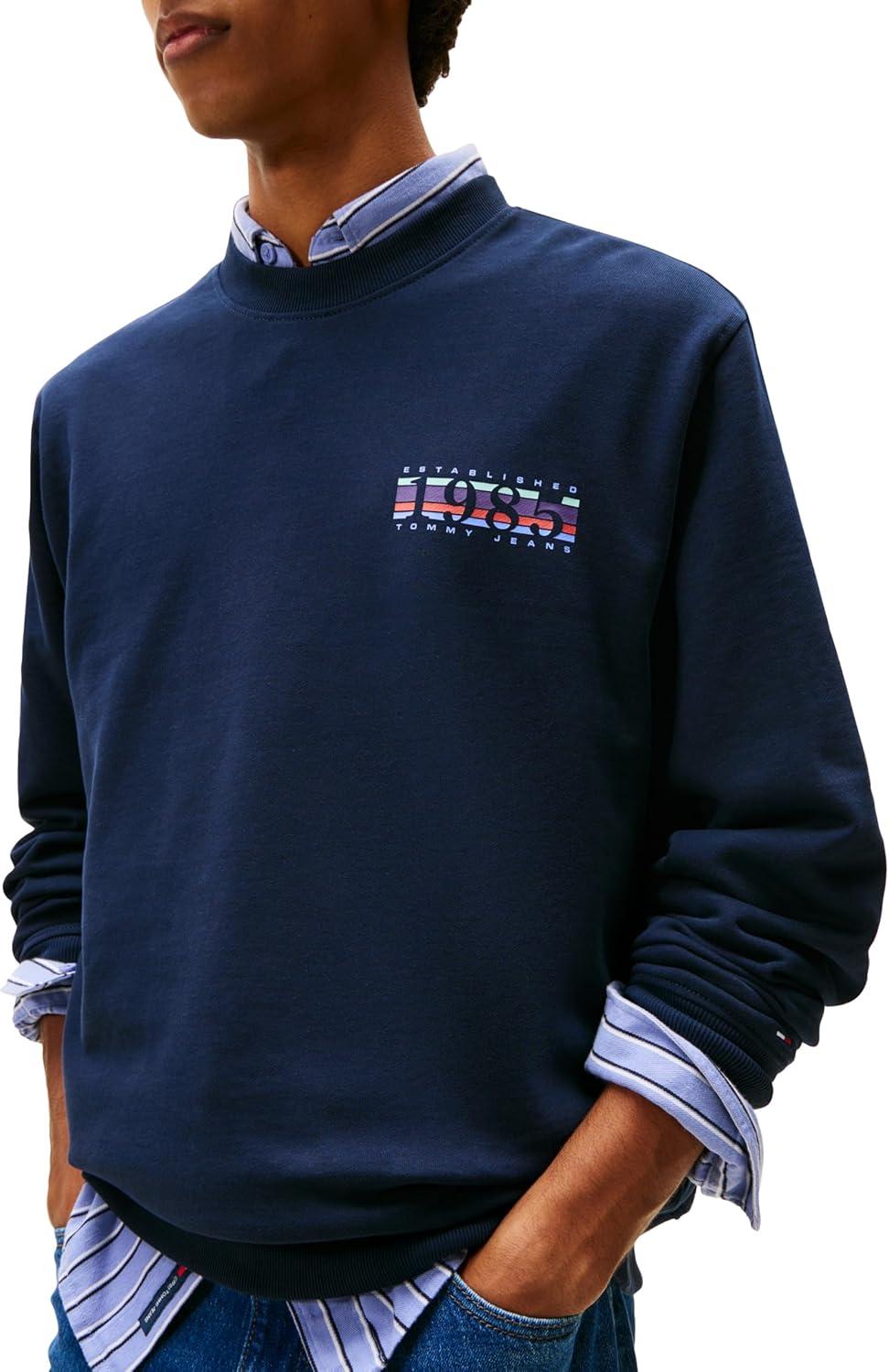 imageTommy Jeans mens Medium Weight Crewneck Sweatshirt With Signature Printed Back GraphicDark Night Navy