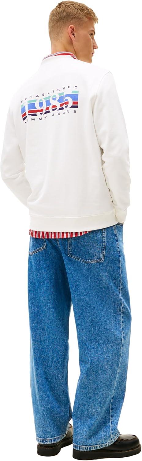 imageTommy Jeans mens Medium Weight Crewneck Sweatshirt With Signature Printed Back GraphicEcru