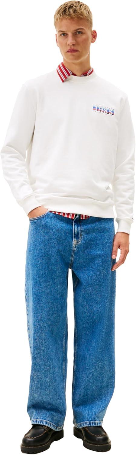 imageTommy Jeans mens Medium Weight Crewneck Sweatshirt With Signature Printed Back GraphicEcru