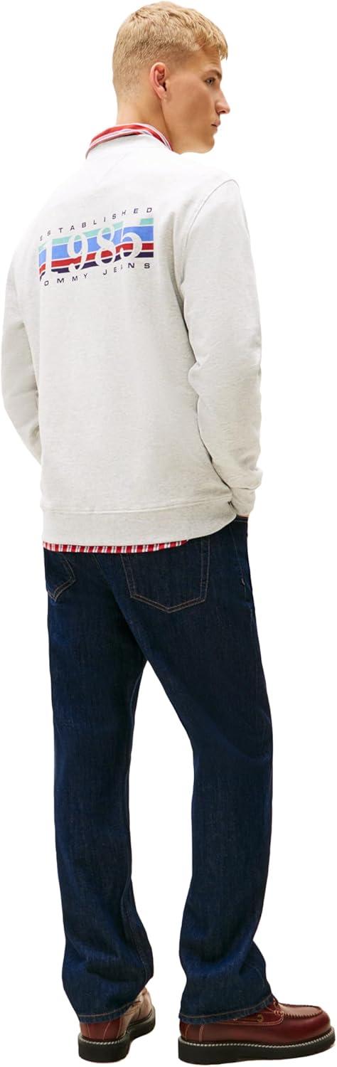 imageTommy Jeans mens Medium Weight Crewneck Sweatshirt With Signature Printed Back GraphicIce Grey Heather