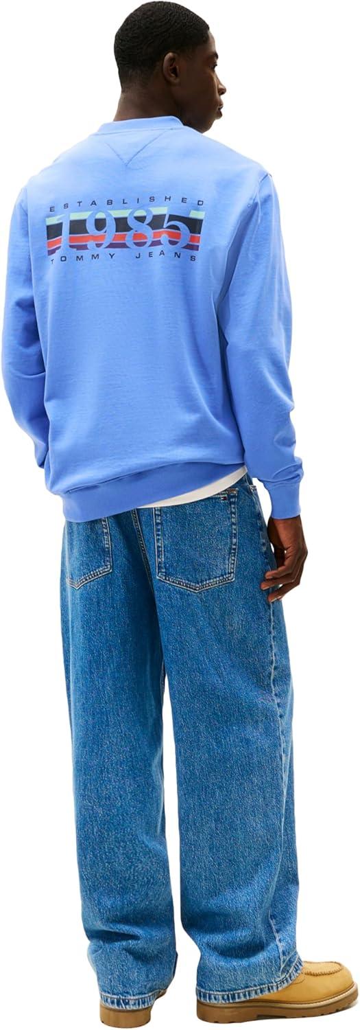 imageTommy Jeans mens Medium Weight Crewneck Sweatshirt With Signature Printed Back GraphicLight Horizon Blue