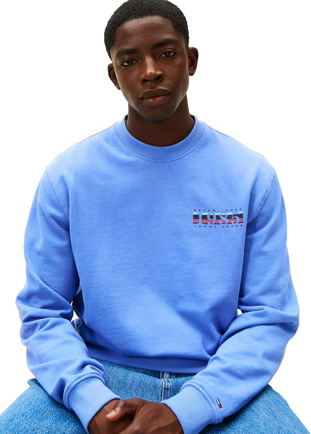 imageTommy Jeans mens Medium Weight Crewneck Sweatshirt With Signature Printed Back GraphicLight Horizon Blue