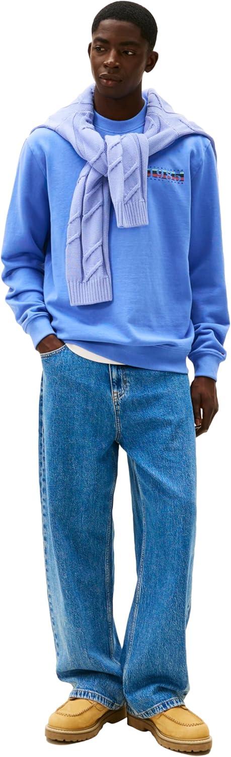 imageTommy Jeans mens Medium Weight Crewneck Sweatshirt With Signature Printed Back GraphicLight Horizon Blue