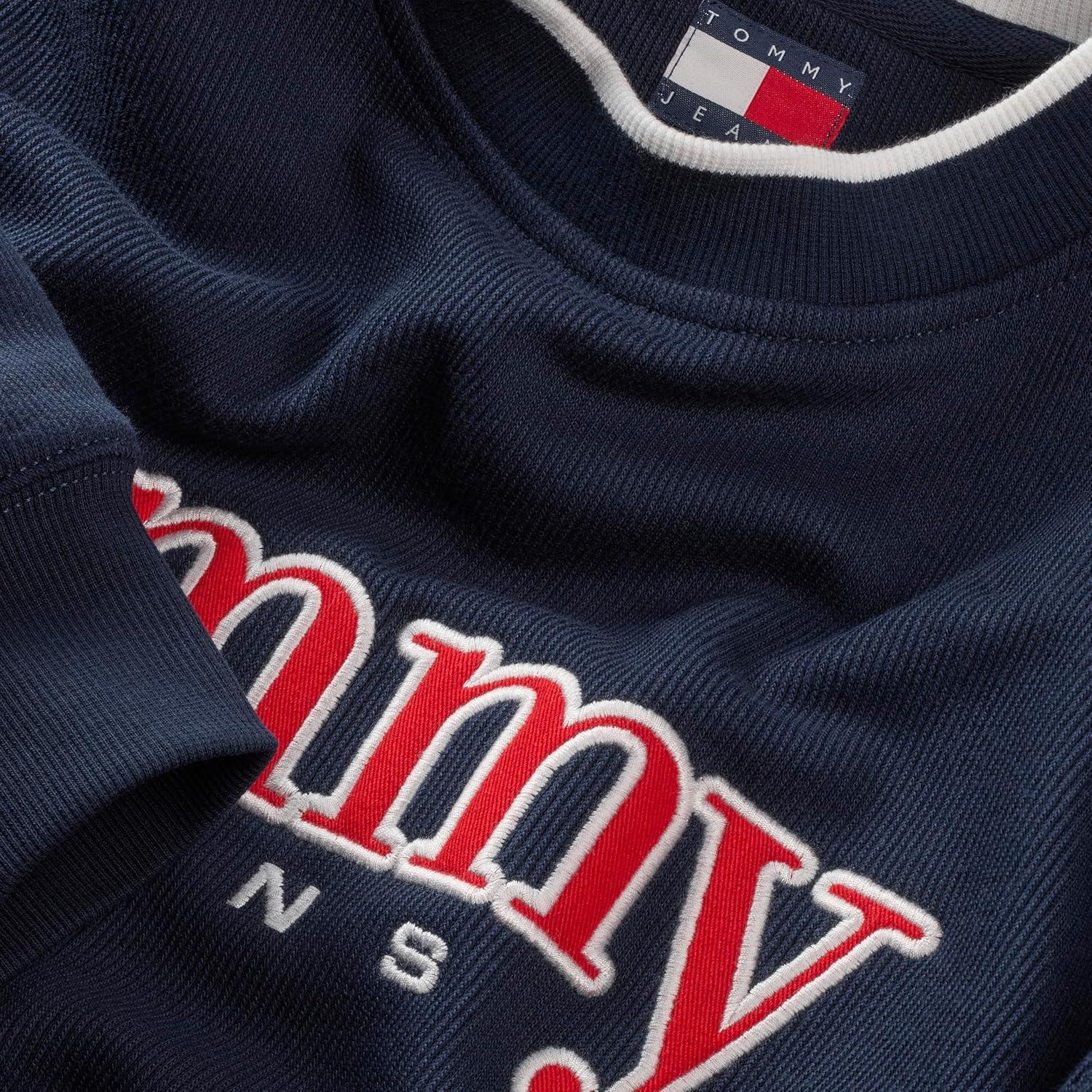 imageTommy Jeans mens Medium Weight Crewneck Sweatshirt With Twotone Embroidered LogoDark Night Navy