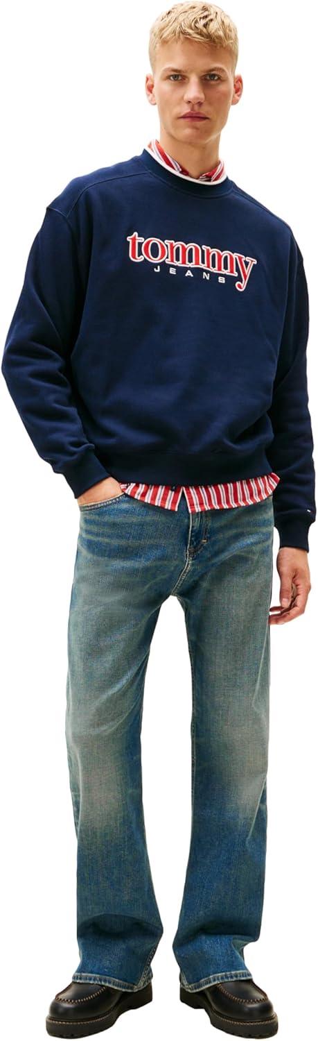 imageTommy Jeans mens Medium Weight Crewneck Sweatshirt With Twotone Embroidered LogoDark Night Navy