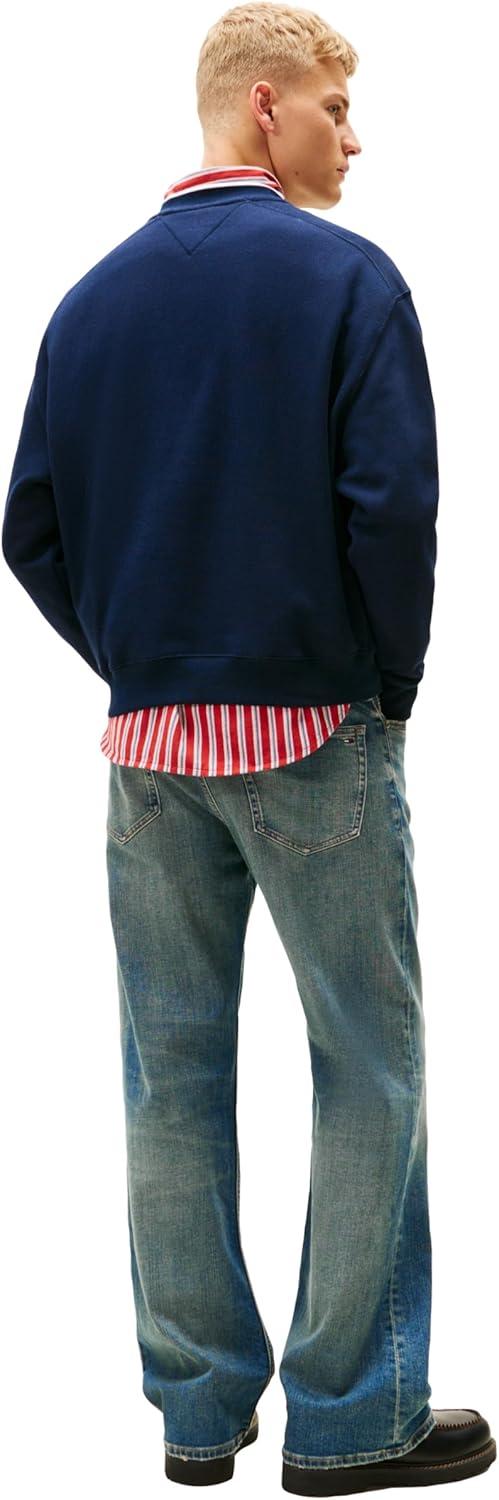imageTommy Jeans mens Medium Weight Crewneck Sweatshirt With Twotone Embroidered LogoDark Night Navy