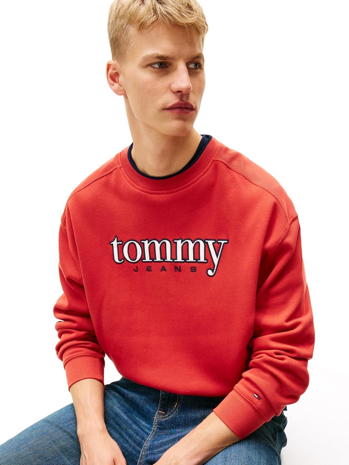 imageTommy Jeans mens Medium Weight Crewneck Sweatshirt With Twotone Embroidered LogoTerracotta Red