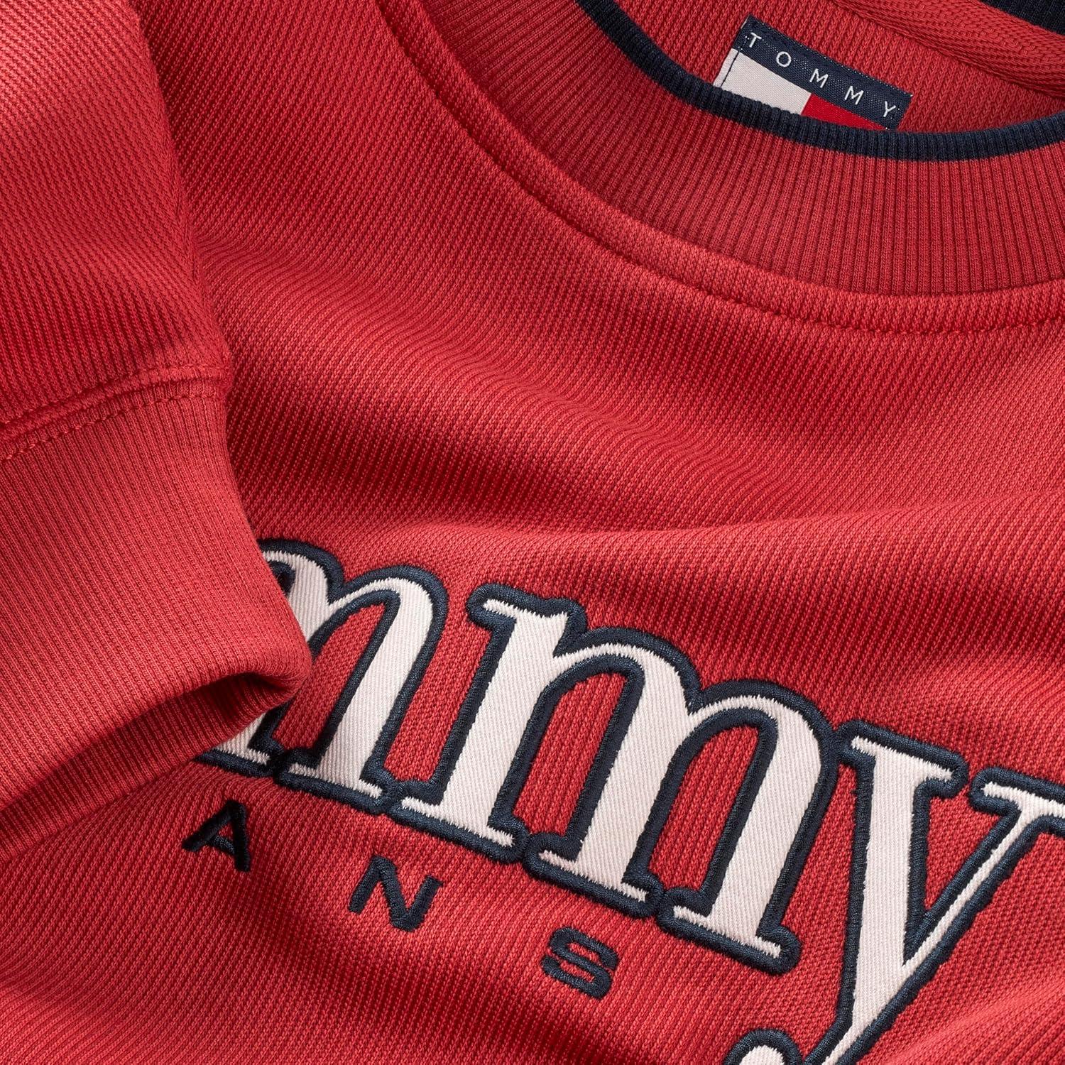 imageTommy Jeans mens Medium Weight Crewneck Sweatshirt With Twotone Embroidered LogoTerracotta Red