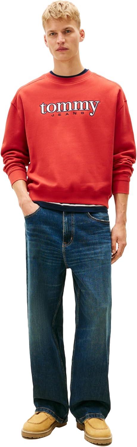 imageTommy Jeans mens Medium Weight Crewneck Sweatshirt With Twotone Embroidered LogoTerracotta Red