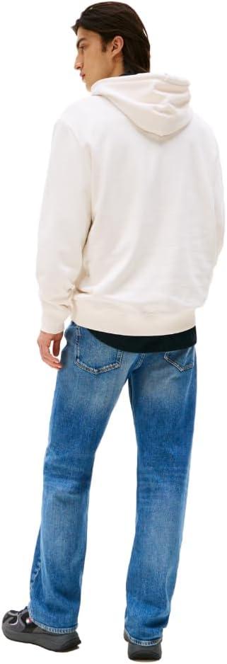 imageTommy Jeans mens Medium Weight Hoodie Sweatshirt With Printed Flag LogoAncient White