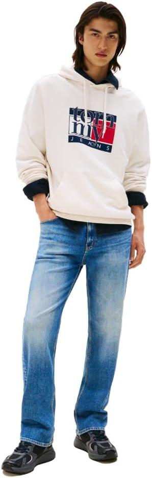 imageTommy Jeans mens Medium Weight Hoodie Sweatshirt With Printed Flag LogoAncient White
