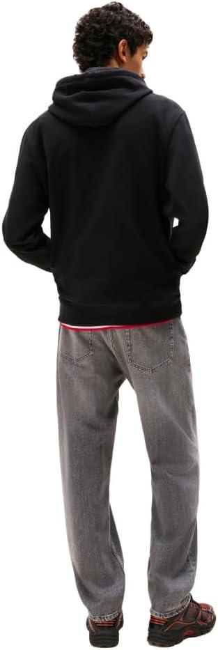 imageTommy Jeans mens Medium Weight Hoodie Sweatshirt With Printed Flag LogoBlack