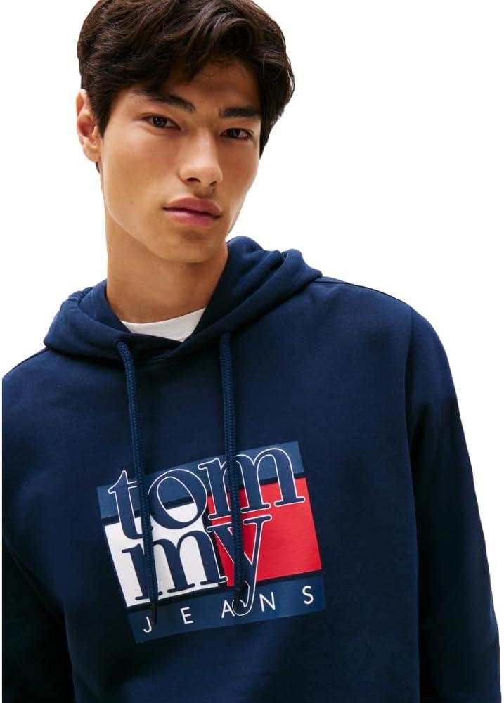 imageTommy Jeans mens Medium Weight Hoodie Sweatshirt With Printed Flag LogoDark Night Navy