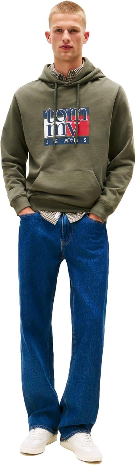 imageTommy Jeans mens Medium Weight Hoodie Sweatshirt With Printed Flag LogoPewter Green