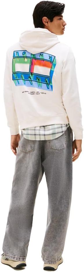 imageTommy Jeans mens Medium Weight Hoodie Sweatshirt With Printed LogoAncient White