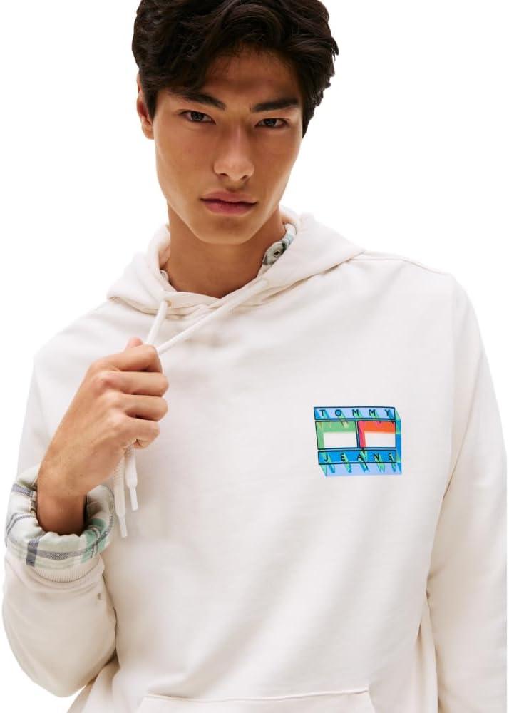 imageTommy Jeans mens Medium Weight Hoodie Sweatshirt With Printed LogoAncient White