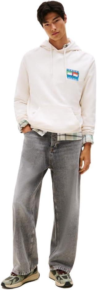 imageTommy Jeans mens Medium Weight Hoodie Sweatshirt With Printed LogoAncient White