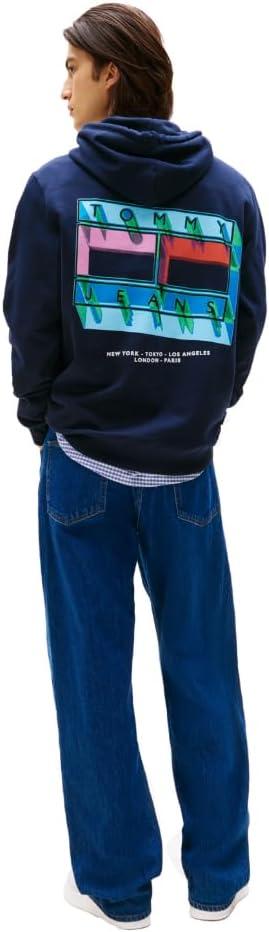 imageTommy Jeans mens Medium Weight Hoodie Sweatshirt With Printed LogoDark Night Navy