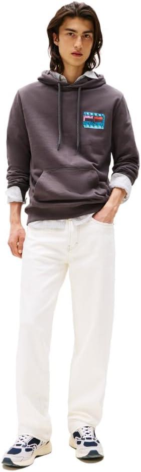 imageTommy Jeans mens Medium Weight Hoodie Sweatshirt With Printed LogoWashed Black