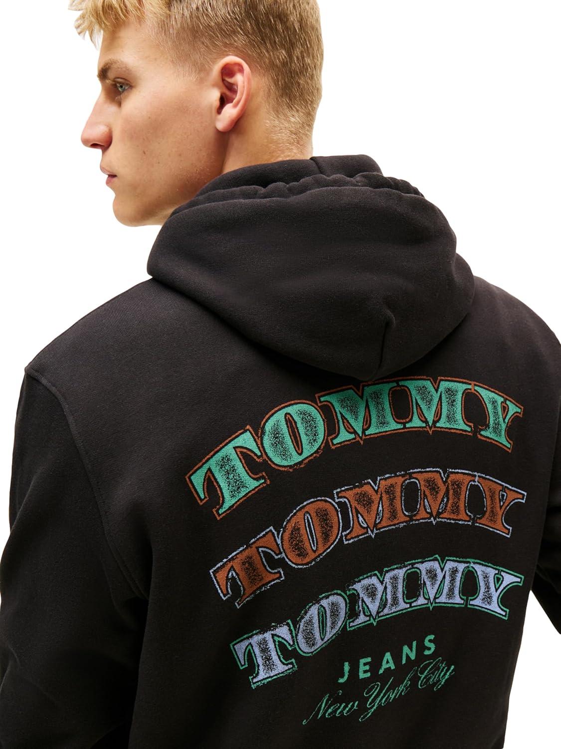 imageTommy Jeans mens Medium Weight Hoodie Sweatshirt With Printed Stacked Back GraphicBlack