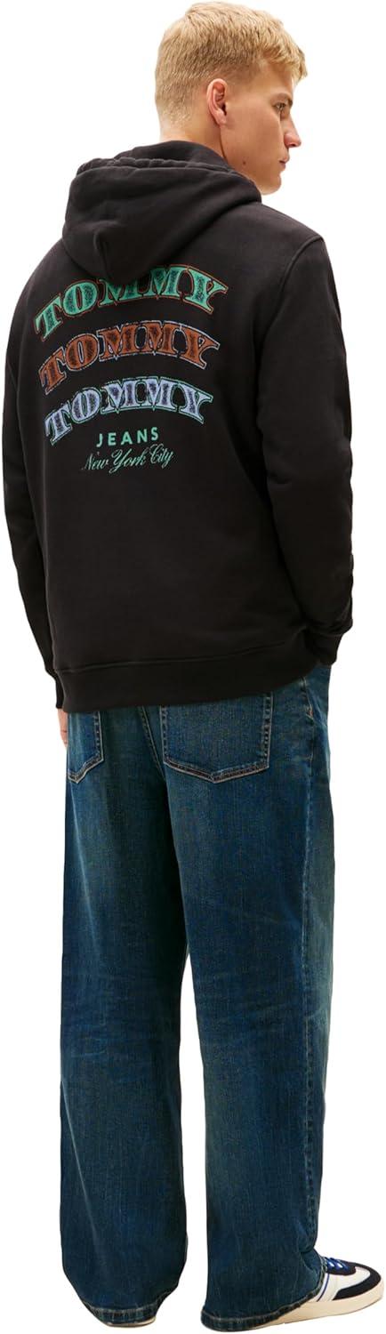 imageTommy Jeans mens Medium Weight Hoodie Sweatshirt With Printed Stacked Back GraphicBlack