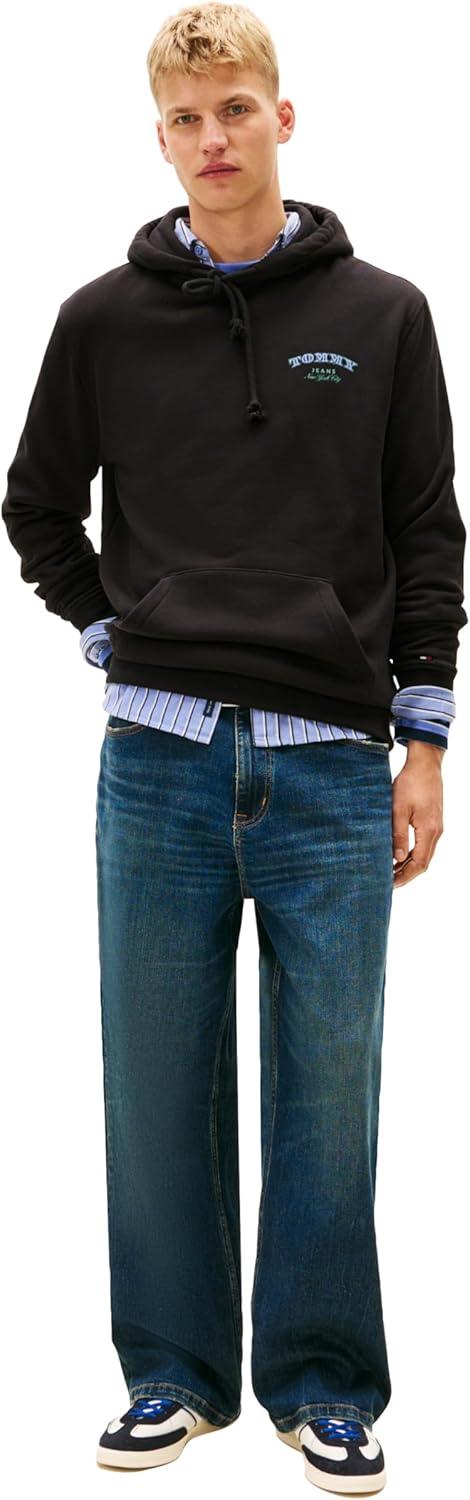 imageTommy Jeans mens Medium Weight Hoodie Sweatshirt With Printed Stacked Back GraphicBlack