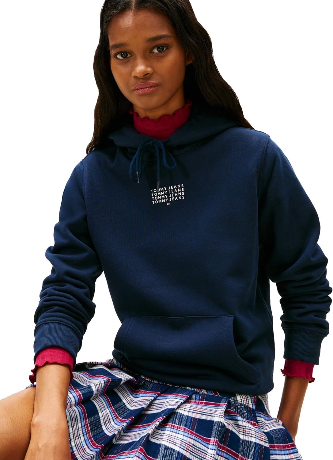 imageTommy Jeans womens Medium Weight Hoodie With Stacked Printed Logo DetailDark Night Navy
