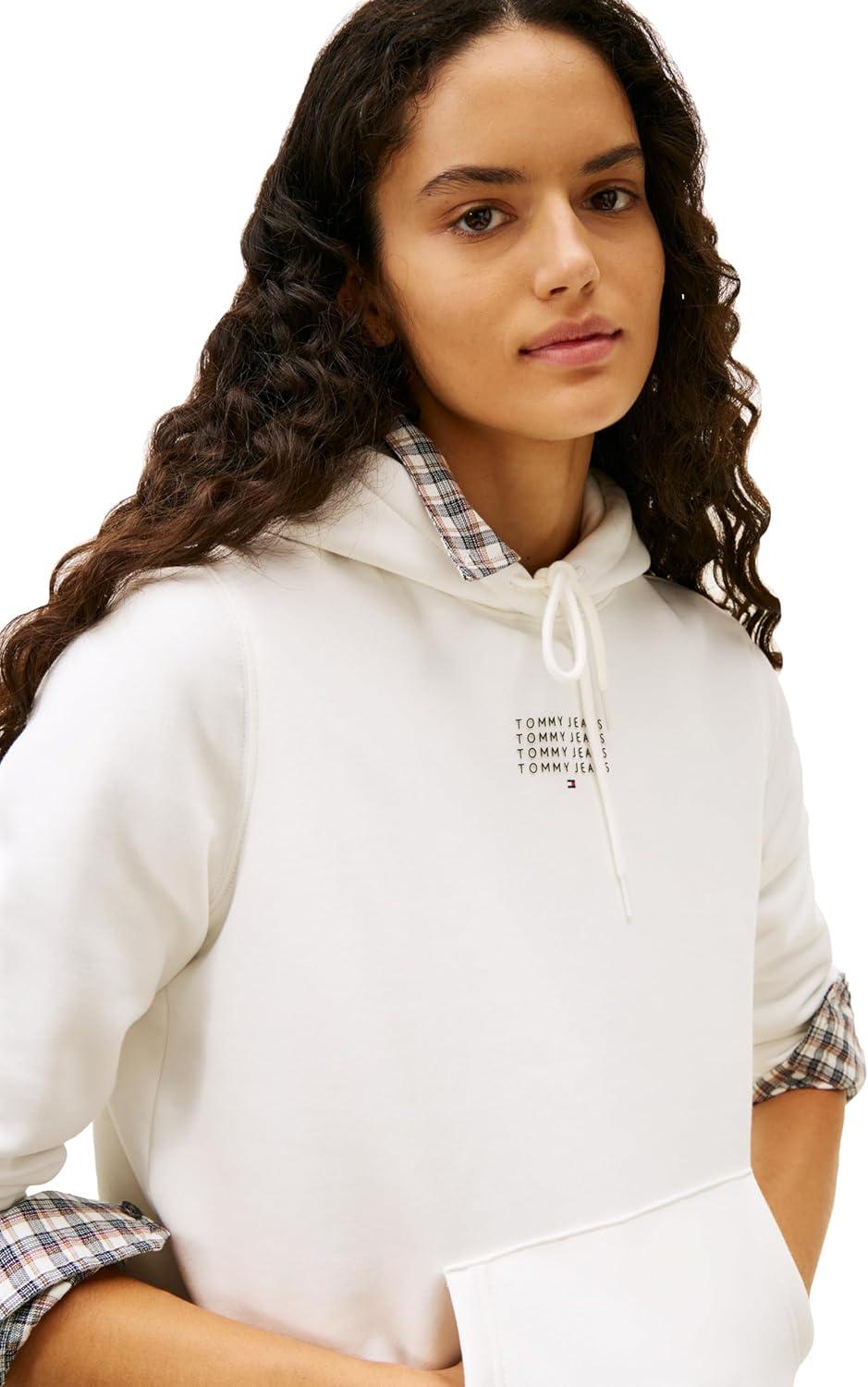 imageTommy Jeans womens Medium Weight Hoodie With Stacked Printed Logo DetailEcru