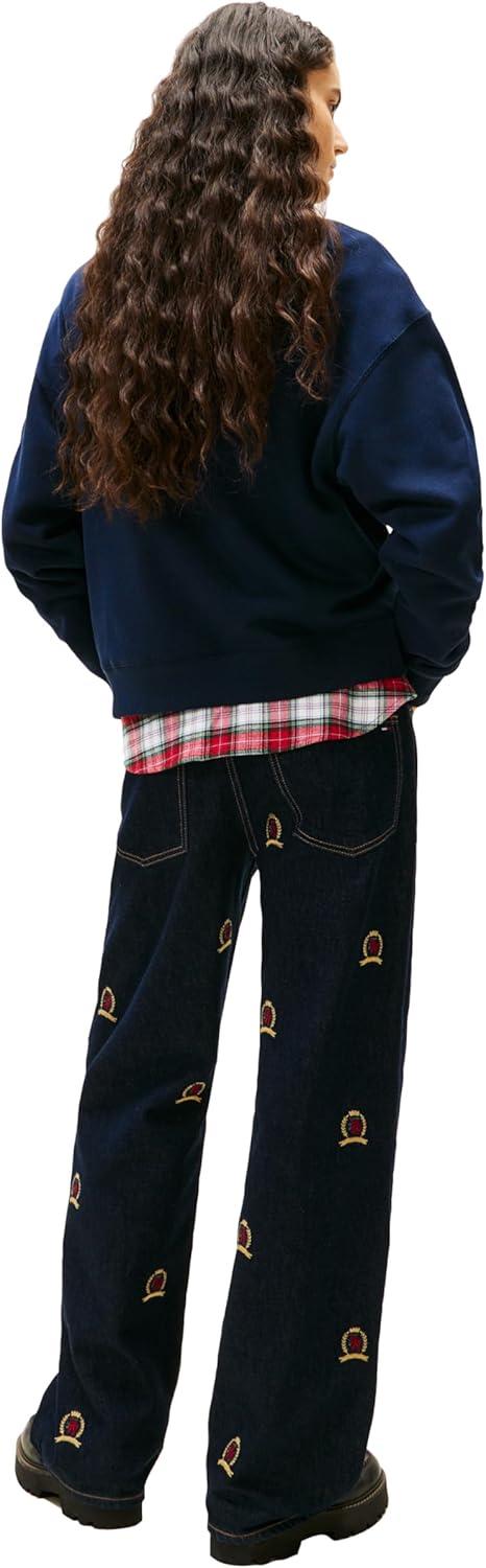 imageTommy Jeans womens Medium Weight Pullover Crewneck With Applique Logo DetailDark Night Navy
