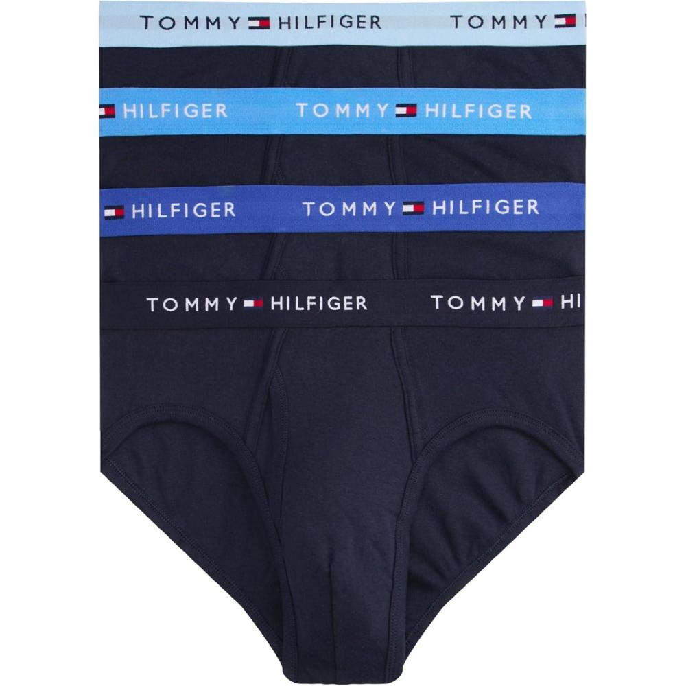 imageTommy Hilfiger Mens Cotton Classic 4Pack BriefNavy Bodies W Medival Blue Wb Blue Ocean Wb Persian Blue Wb Navy Wb