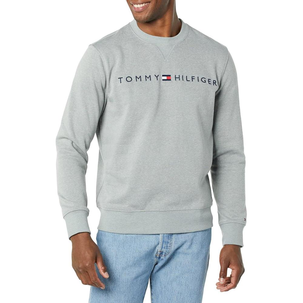 imageTommy Hilfiger Mens Long Sleeve Logo Crewneck SweatshirtB13 Grey Heather