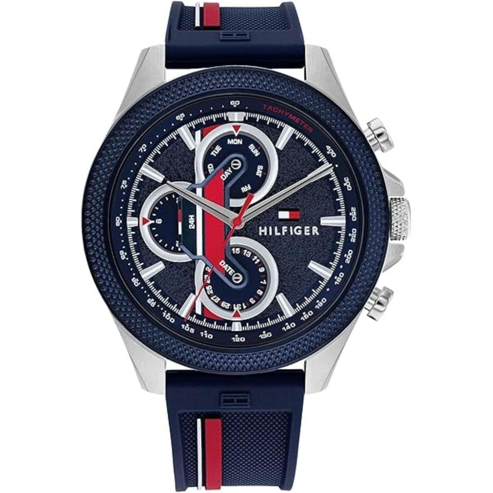 imageTommy Hilfiger Mens Multifunction Quartz Watch  46mm Stainless Steel Case RacingInspired Design 5 ATM Water Resistant Elegant Modern Timepiece Gift for HimRedBlue