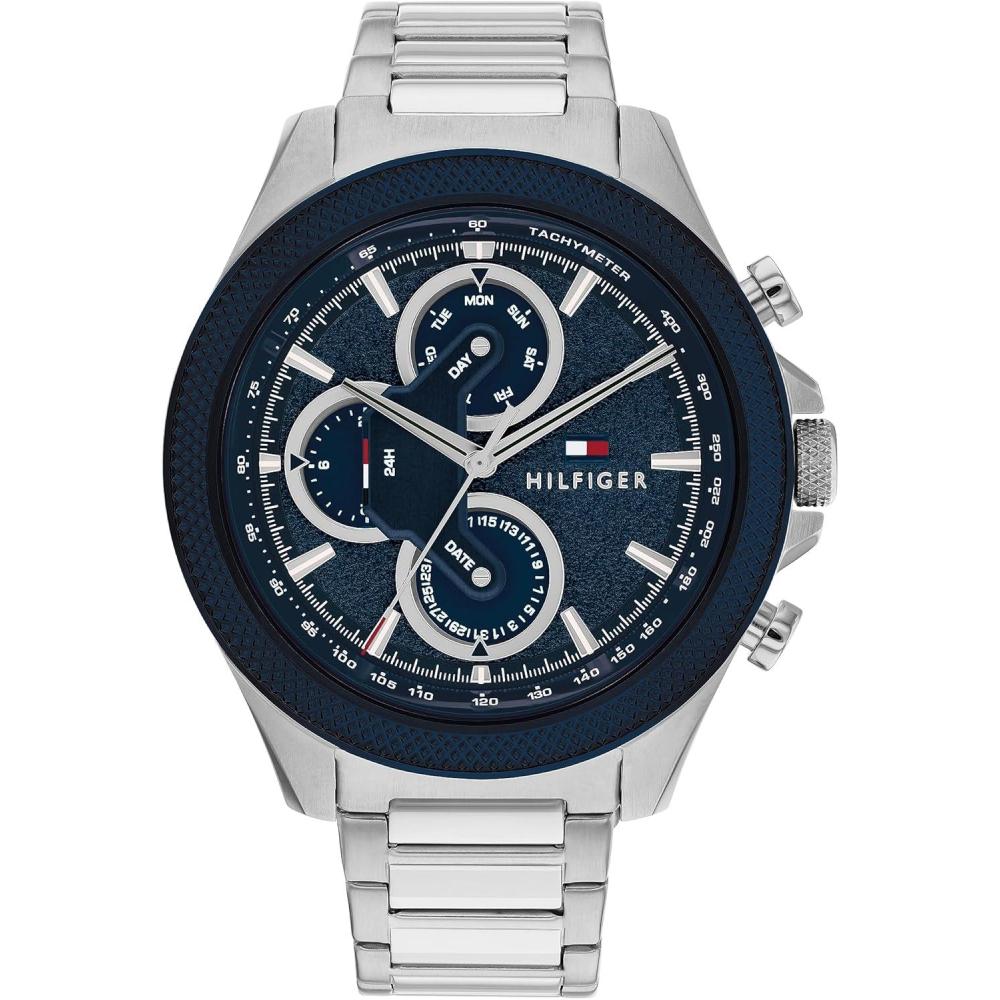 imageTommy Hilfiger Mens Multifunction Quartz Watch 46mm Stainless Steel Case RacingInspired Design 5 ATM Water Resistant Elegant Modern Timepiece Gift for HimSilver