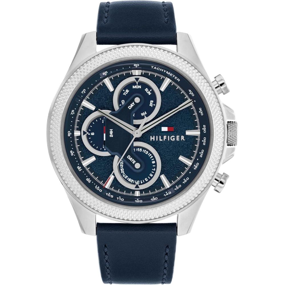 imageTommy Hilfiger Mens Multifunction Quartz Watch  46mm Stainless Steel Case RacingInspired Design 5 ATM Water Resistant Elegant Modern Timepiece Gift for HimBlue