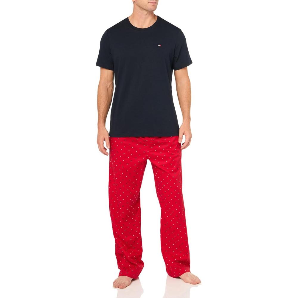 imageTommy Hilfiger Mens Poplin Sleep SetNavy Primary Red Micro Flag