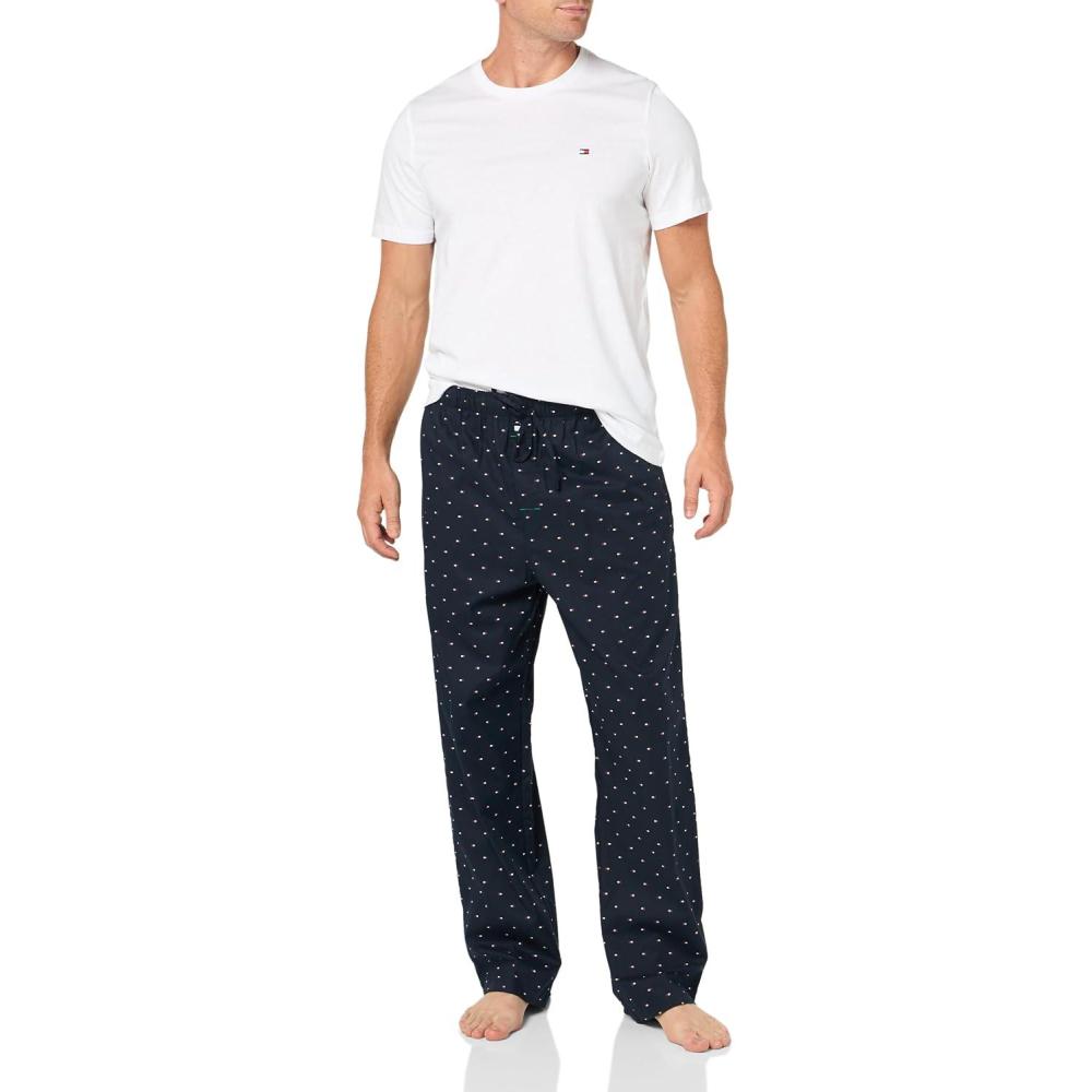 imageTommy Hilfiger Mens Poplin Sleep SetWhite Navy Micro Flag