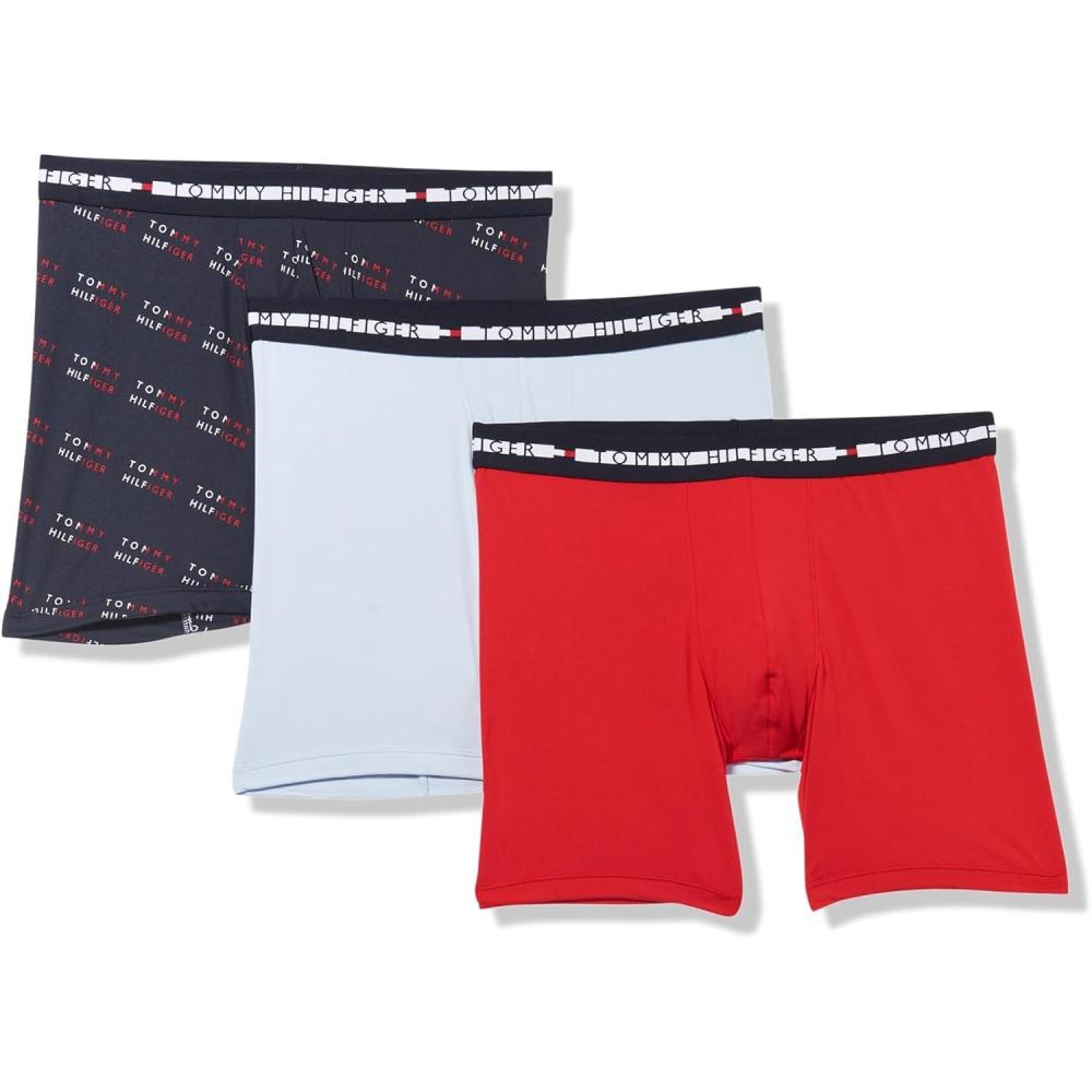 imageTommy Hilfiger mens Comfort Plus 3pack Boxer BriefBreezy Blue Desert Sky Logo Print Primary Red