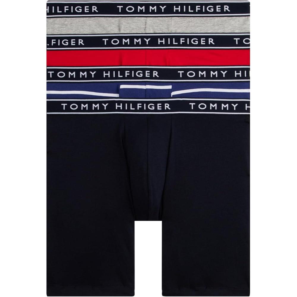 imageTommy Hilfiger mens Cotton Stretch 4pack Boxer BriefGrey Heather  Blue Ink Stripe  Primary Red  Desert Sky