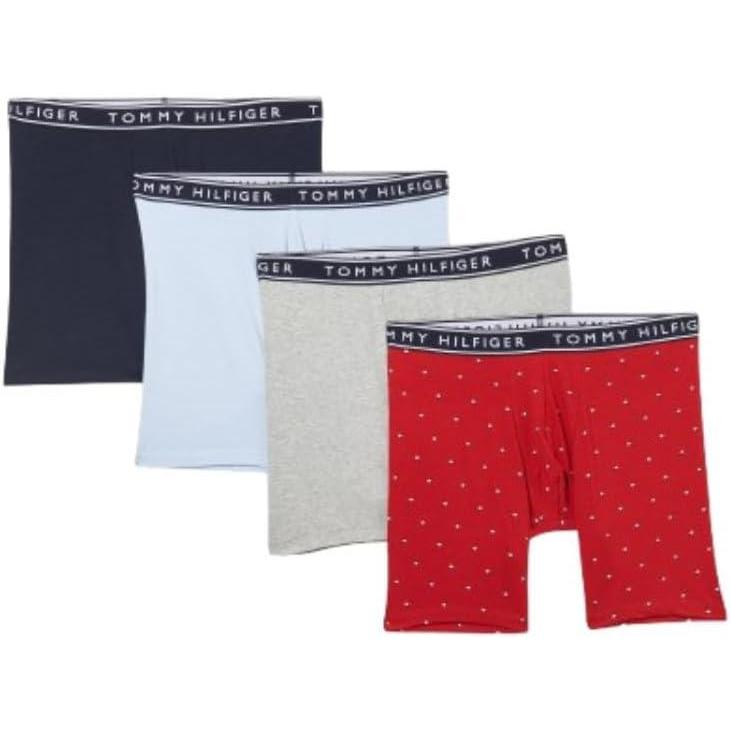 imageTommy Hilfiger mens Cotton Stretch 4pack Boxer BriefGrey Heather  Rich Red Micro Flag  Breezy Blue  Navy