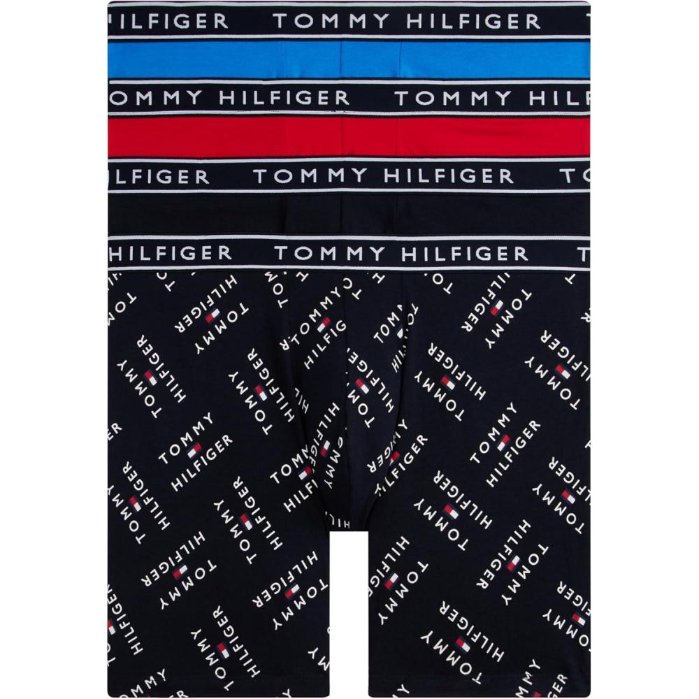 imageTommy Hilfiger mens Cotton Stretch 4pack Boxer BriefPrimary Red  Desert Sky Logo Print  Shocking Blue  Desert Sky