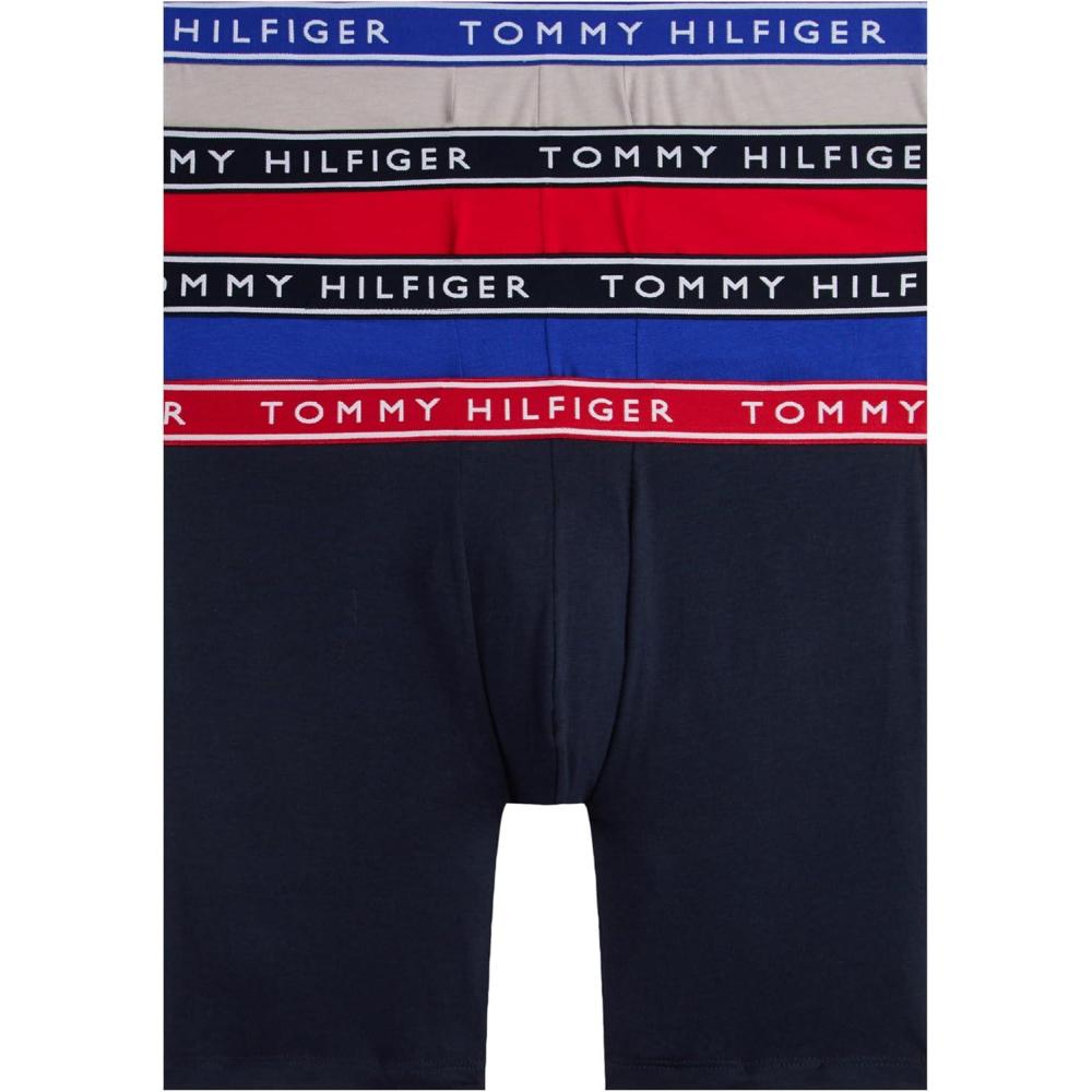 imageTommy Hilfiger mens Cotton Stretch 4pack Boxer BriefRoyalty W Navy Waistband Navy W Red Waistband Red W Navy Waistband Sterling Grey W Royalty Waistband