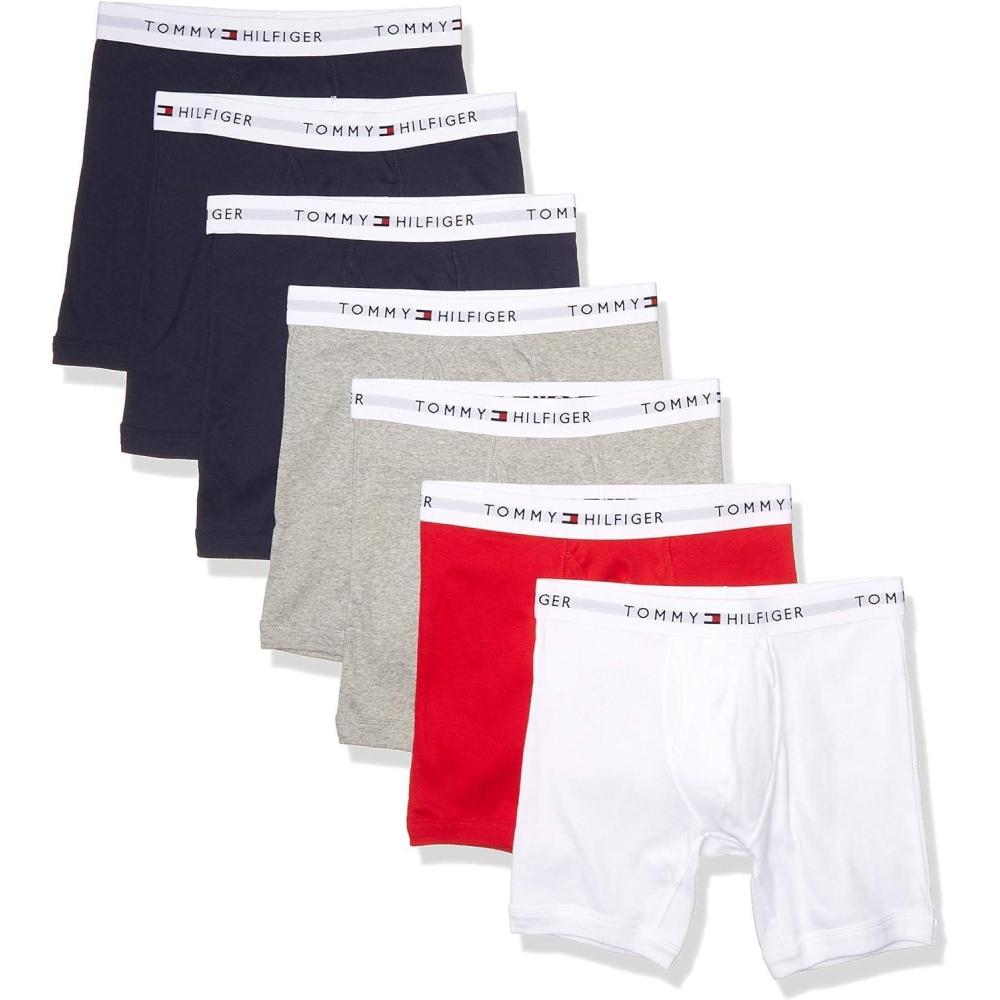 imageTommy Hilfiger mens Underwear Cotton Classics Megapack Boxer Brief Amazon Exclusive3 Navy 2 Grey Heather 1 Red 1 White