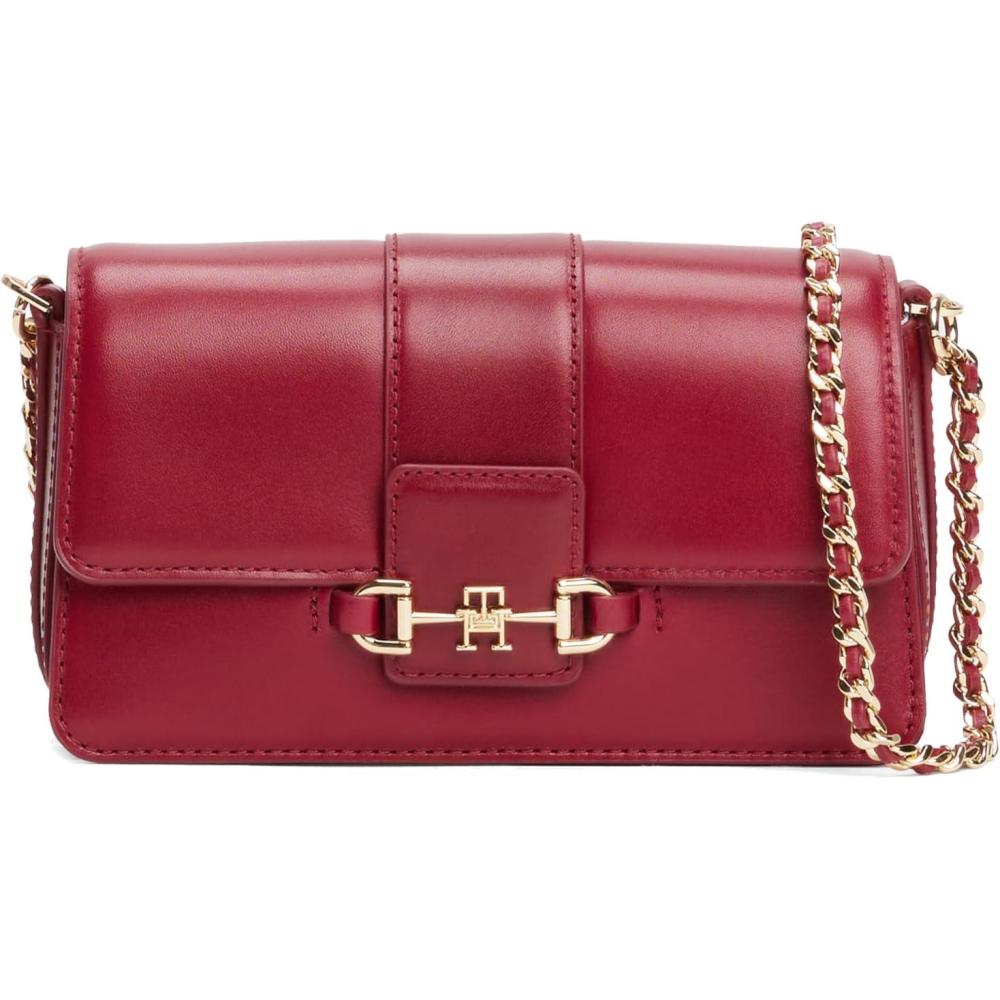 imageTommy Hilfiger womens Heritage Leather Crossbody Bag With Chain Crossbody StrapRouge