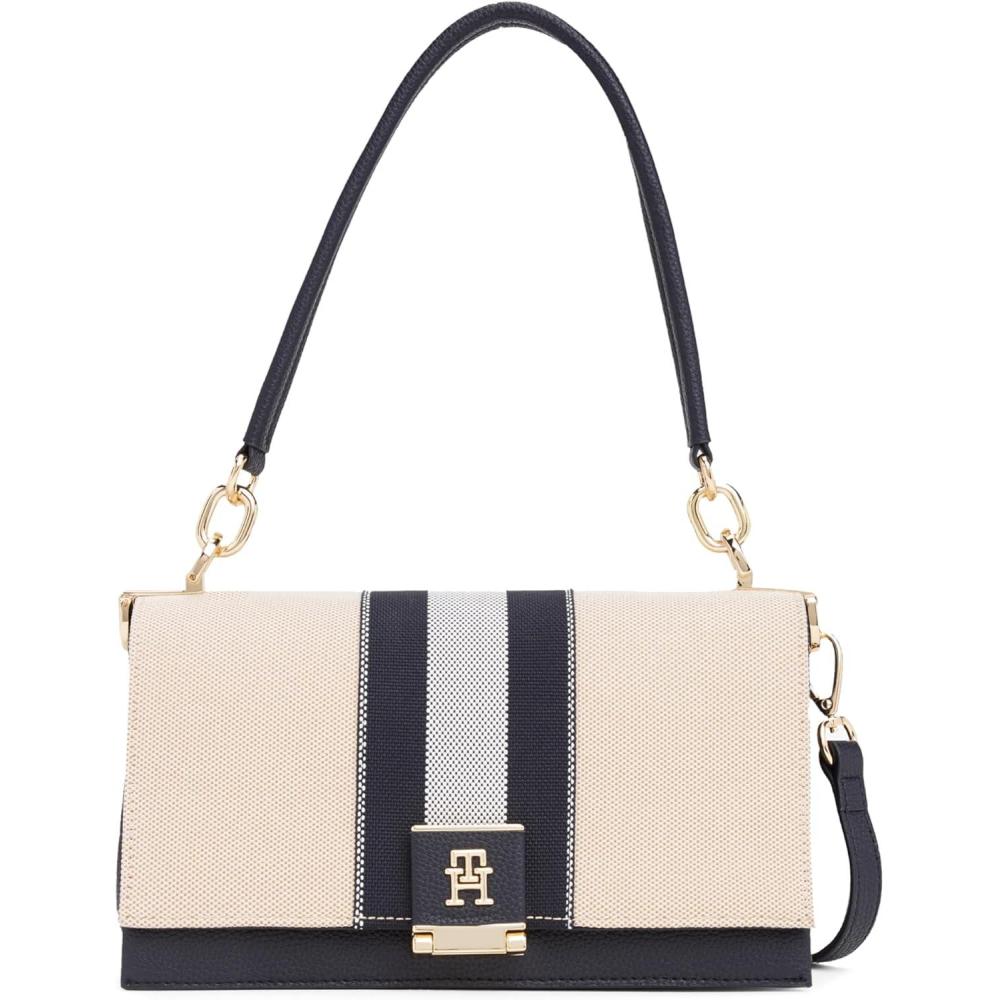 imageTommy Hilfiger womens Leather Shoulder Bag With Removable Crossbody StrapSpace Blue Canvas Mix