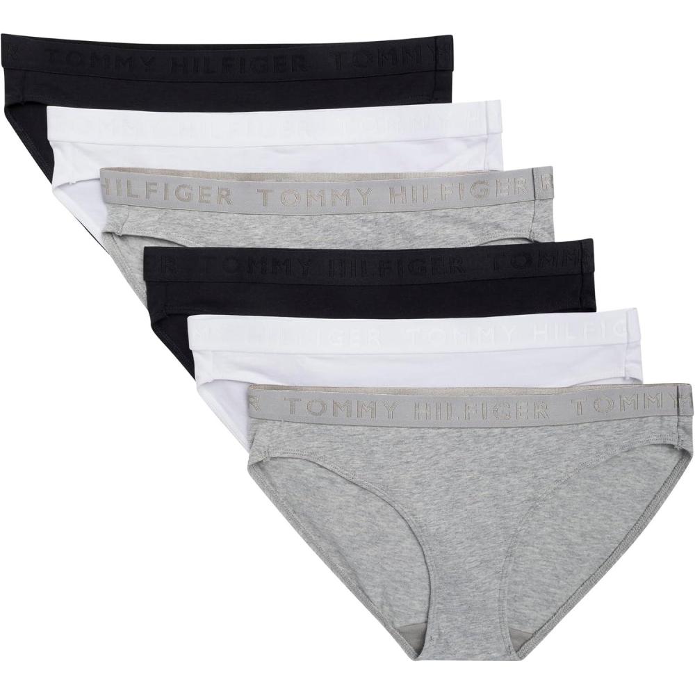 imageTommy Hilfiger womens Logo Waistband Cotton Bikini 6 PackHeather GreyBright WhiteBlack