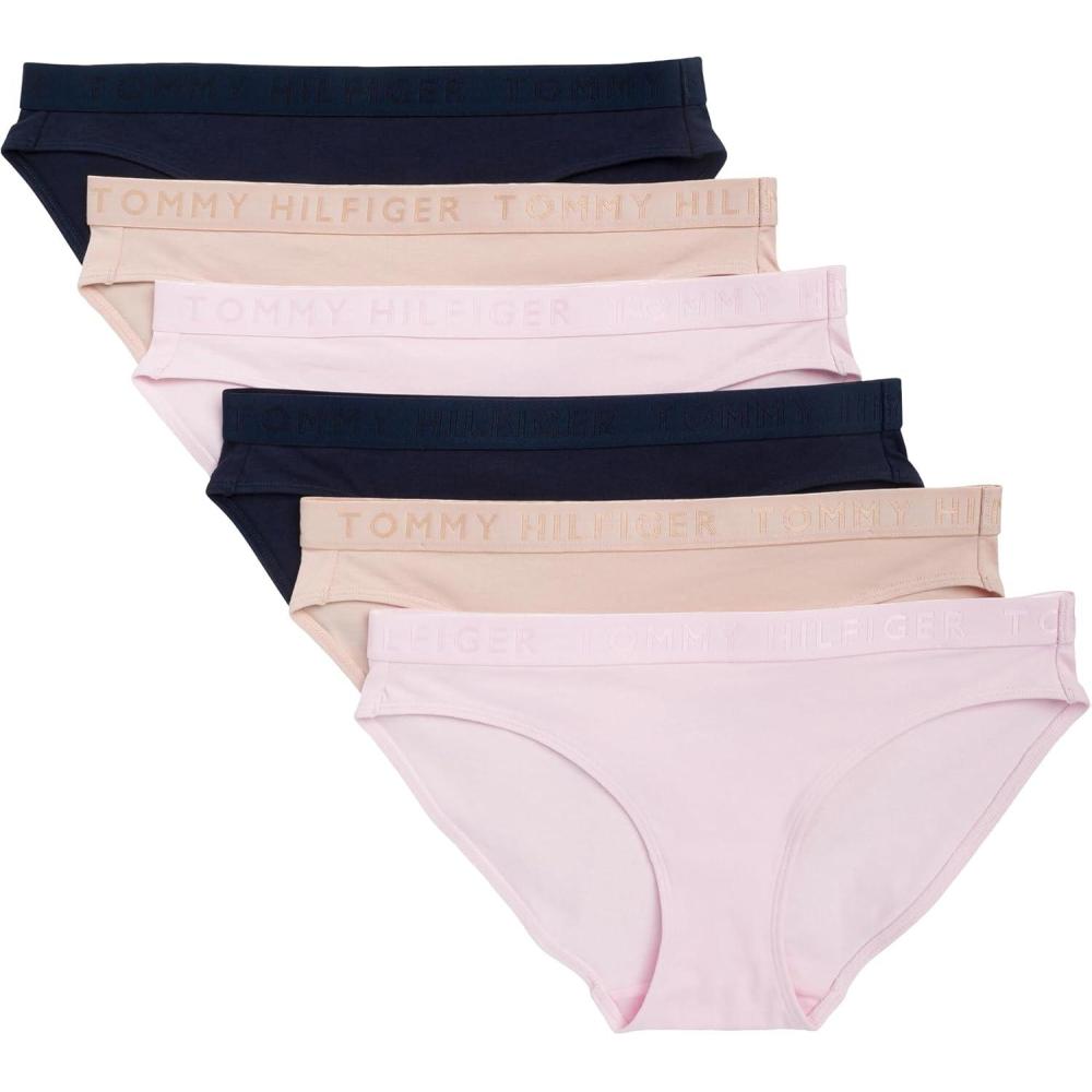 imageTommy Hilfiger womens Logo Waistband Cotton Bikini 6 PackPinkBeigeNavy