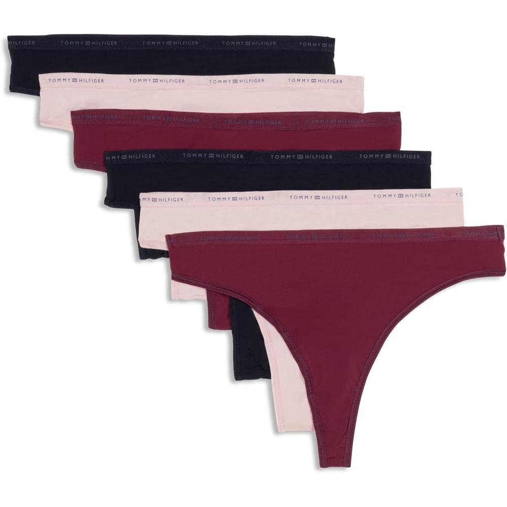 imageTommy Hilfiger womens Logo Waistband Micro Thong 6 PackWindsor WineBalanced BeigeBlack