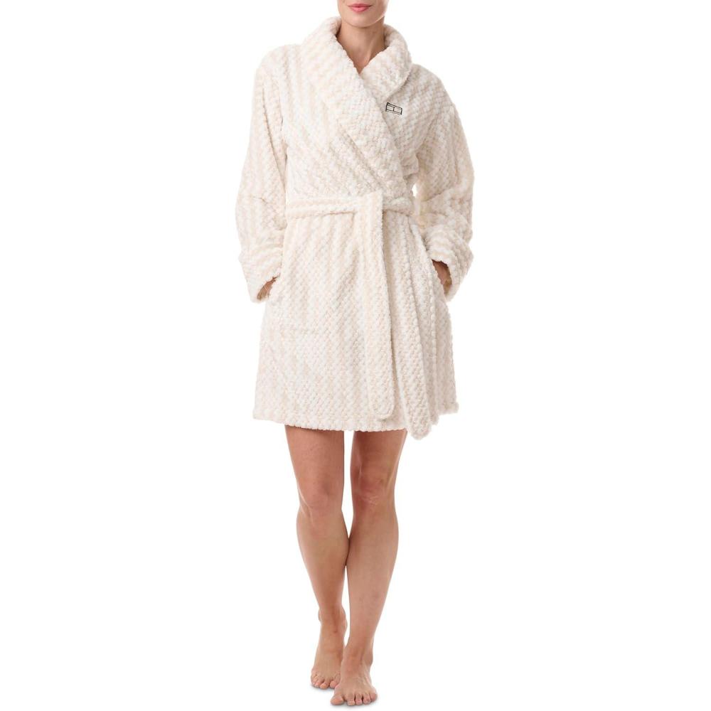 imageTommy Hilfiger womens Long Sleeve Plush RobeEgret Tonal