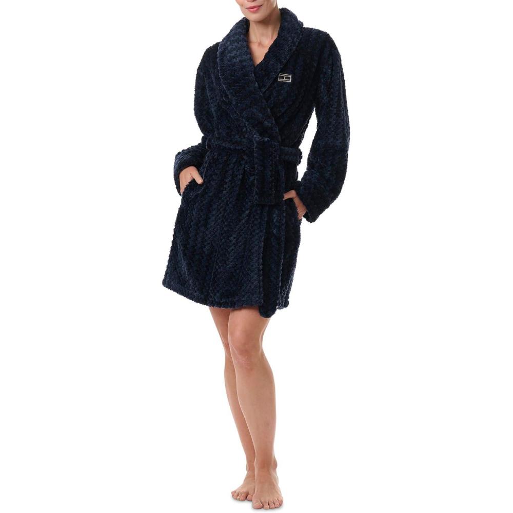 imageTommy Hilfiger womens Long Sleeve Plush RobeSky Captain Tonal